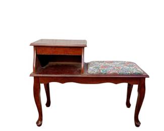 VINTAGE TELEPHONE TABLE - SINGLE DRAWER - VINTAGE UPHOLSTERY - QUEEN ANNE LEGS