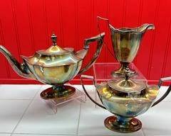 Gorham Silverplate Teapot, Sugar, and Creamer Dishes