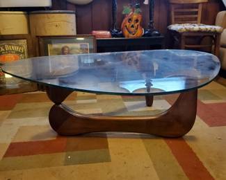 Noguchi Mid Century Table with glass top and Teak base will look for signature, getting more pix