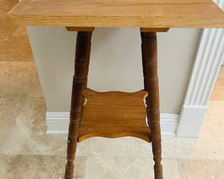 1920 Oak Table/Plant Stand  with Hand Turned Legs and Second Shelf