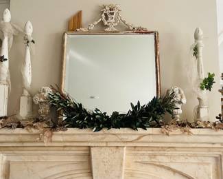 Beautiful Victorian Beveled Mirror,
Bogese Floral Urns from Two's Co. &
Tall Wooden Finials and Candle Holders