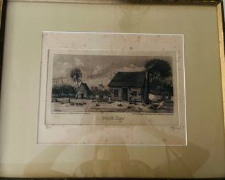 Numbered Signed Etching  "Wash Day" by Phillip Sage from New Orleans 