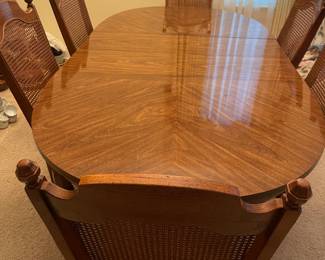 Lovely Mid Century Dining Table & 
Set of (6) Matching High Back Cane Chairs 