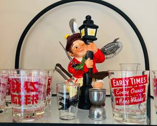 Super Cool Vintage Bar Keep Utensil Holder and Vintage Bourbon Glasses