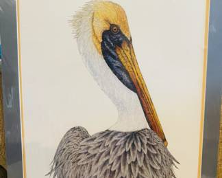 Beautifully Double Matted  Pelican Sketch by Angie