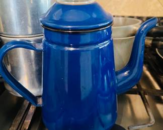 Blue Enamelware  Perculator Coffee Pot
