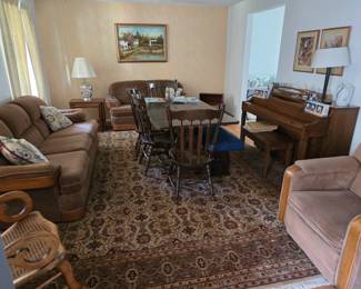 Couches,  Chairs, Dining Room Table & Chairs, Piano & Area Rug