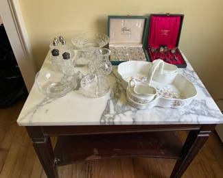 Waterford crystal and a strawberries and cream tray