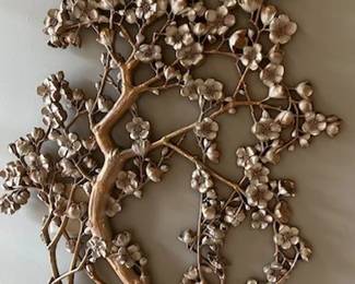 MCM Gold and frosted white Syroco wall art. 