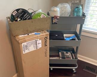 NIB Cricut Maker,  3-Tier Cart, Craft Supplies, Blue Mason Jars on Board