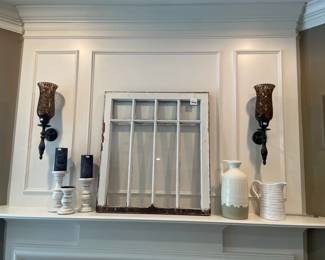 Pillar Candles,  Pillar Candle Holders, Antique Window Pane, Ceramic Pitchers, Candle Wall Sconces
