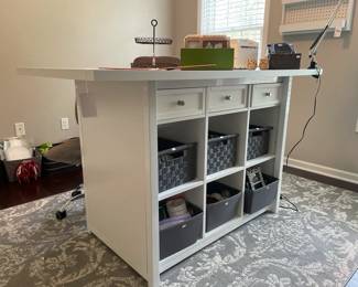 Work Table Station, Oakland TWP Fire Number Sign, Craft Caddy, Desk Clamp Light, Pegboard with Trays, Storage Organizers