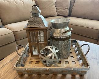  Tin Decor,  Tin Sphere,  Woven and Metal Basket
