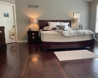 King bed frame, Crystal Table Lamp (B), Candle Holders, Costco Dressers and Side Table, Sleep Number 7000 Cal King Bed, Pottery Barn Duvet Cover and Pillow Cases