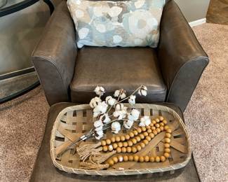Woven basket, La-Z-Boy Allegra Chair and Ottoman, Throw Pillows