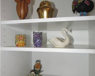 Wood, porcelain, and ceramic owls and other birds - lots of nice little gift/collectibles