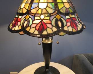 Gorgeous stained glass lamp and marble top side table