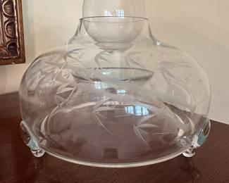 ANTIQUE HAND BLOWN ETCHED Bamboo Pattern CLEAR GLASS FLY TRAP CATCHER ASIAN CRYSTAL BALL RARE 