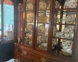 beautiful Knob Creek china hutch with Spode dishes and Noritake Viceroy china and matching goblets