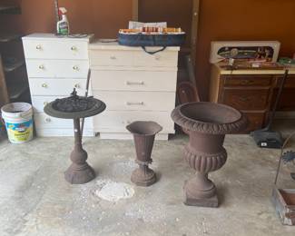 Old urns and bird bath