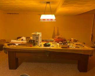 Large pool table with leather pouches