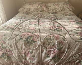 ANTIQUE IRON BED WITH BRASS FINIALS 