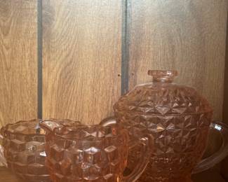 #Pink#depression#Glass creamer#sugar 