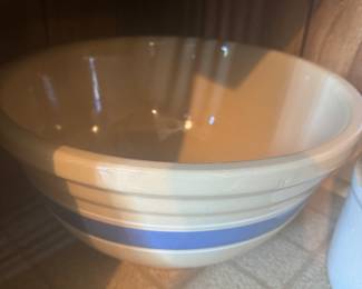 ANTIQUE BLUE BANDED STONEWARE BOWL 