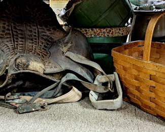 Vintage saddle and baskets