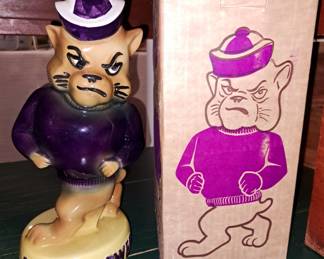 Large selection of antiques,  primitives and collectibles. Vintage K-State "Purple Power" decanter w/ box