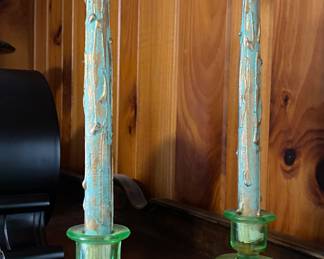 Green Glass Candle Holders