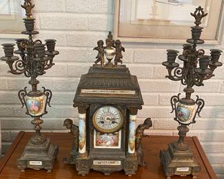 Antique French Clock with Candlestick Garnitures