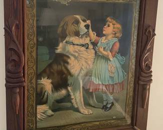 Victorian Dog and Girl Print