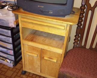 Vintage Tube TV and Microwave Rolling Cart,