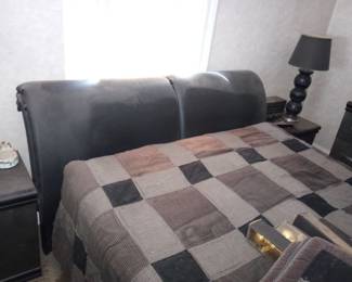 Black Leather Super Soft MBR Sleigh Bed,