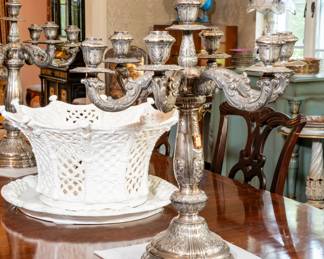 Pair of Spanish J. Perez sterling silver candelabra