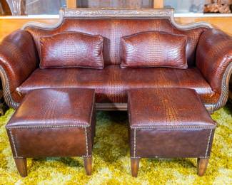 Old Hickory Tannery sofa and ottomans