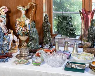 Jade carvings, Tiffany lily shades, Capodimonte