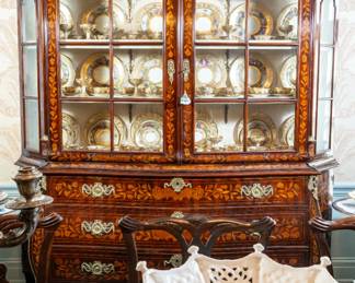 Magnificent antique Dutch marquetry china-cabinet