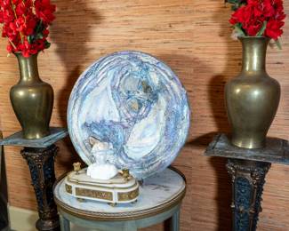 French marble inkwell, signed artist's wall plaque