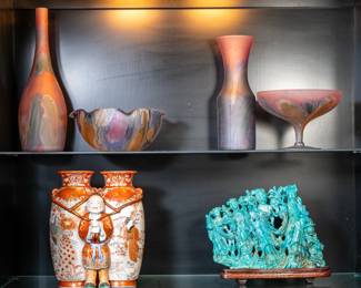 Japanese Kutani double vase, turquoise carving