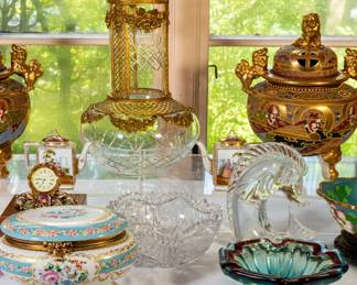 Japanese Satsuma censer, antique crystal vase