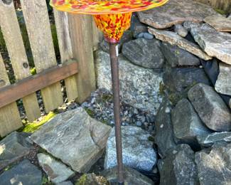 Yellow/Red Blown Glass Bird Bath