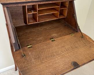 French Tiger Oak Secretary Desk