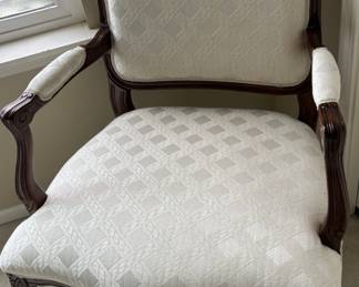 Walnut White Crosshatch Pattern Upholstered Armchair