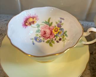 Paragon Bone China Yellow/Floral Teacup & Saucer