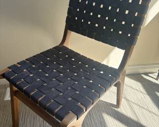 Teak and Woven Black Suede Leather Accent Chair