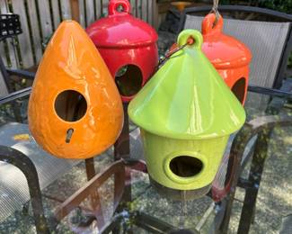 Assortment of Colorful Ceramic Hanging Birdhouses