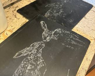Two The Just Slate Co Rectangle Etched Cheeseboards with Rabbit Design