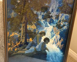Framed Print "The Waterfall" 1931 Maxfield Parrish Edison Mazda Calendar Top